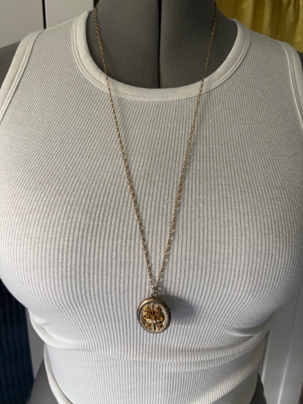Anthropologie Gold-Tone Floral Locket Pendant Necklace